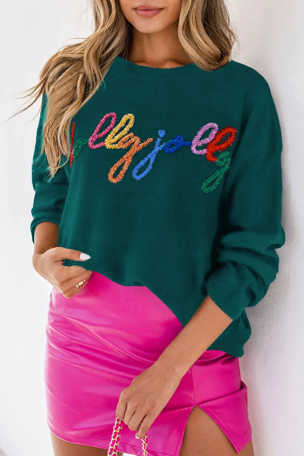Blackish Green Holly Jolly Round Neck Casual Sweater