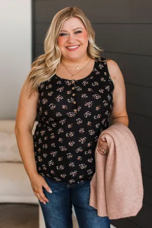 Bountiful Smiles Floral Tank Top- Black
