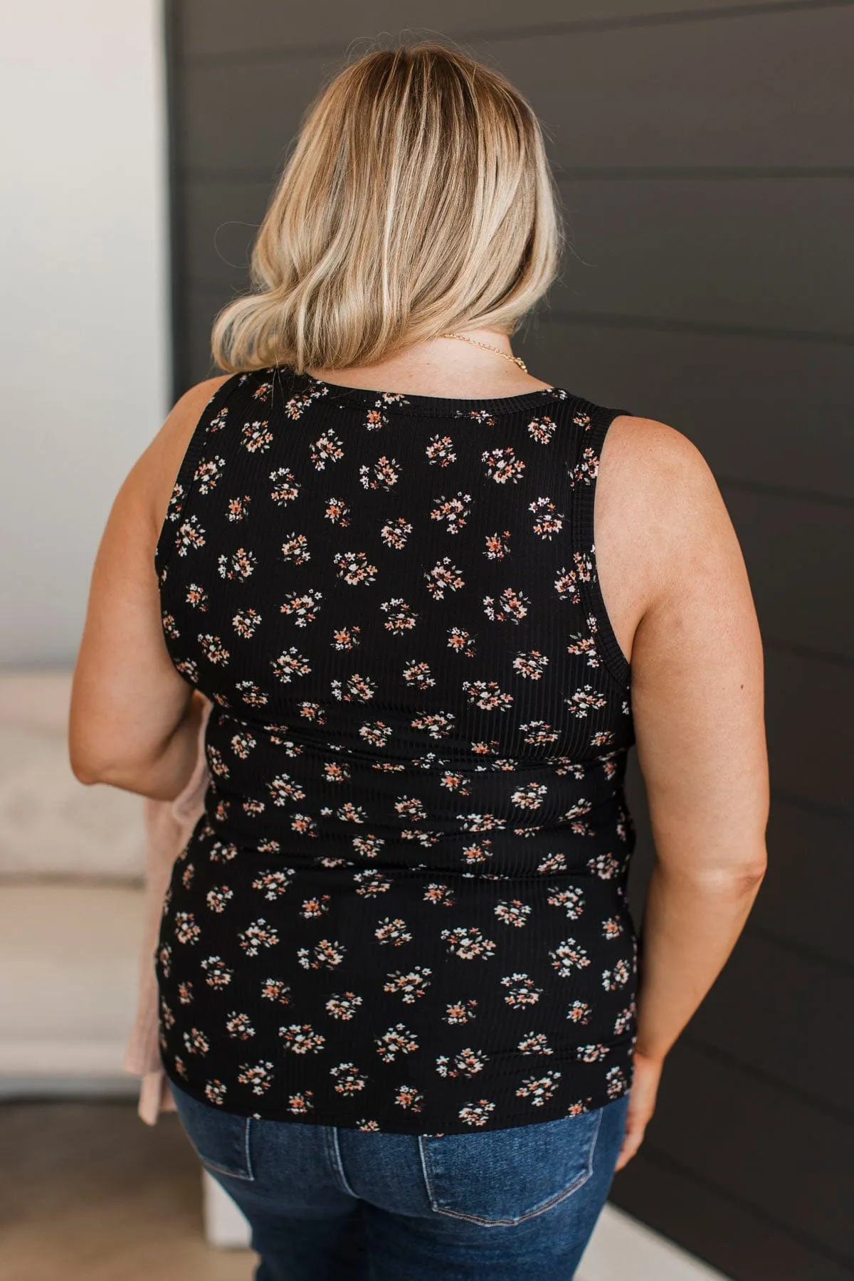 Bountiful Smiles Floral Tank Top- Black