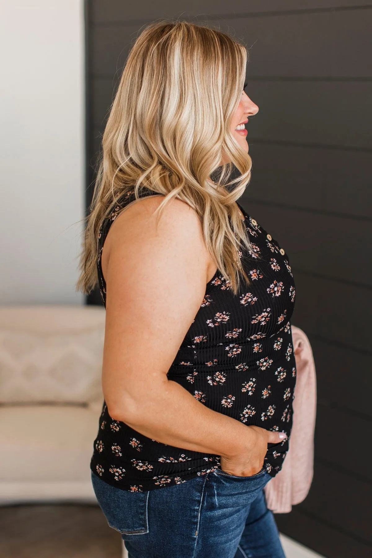Bountiful Smiles Floral Tank Top- Black