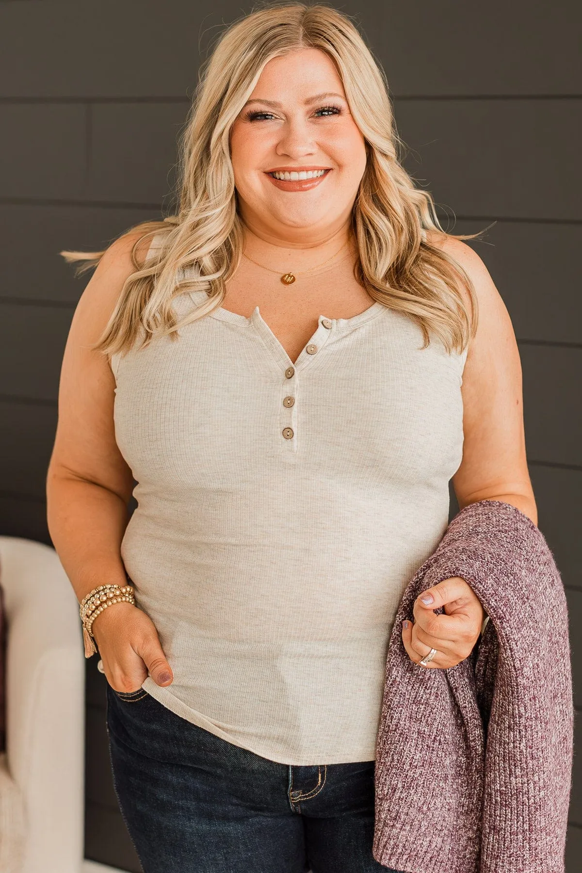 Bountiful Smiles Knit Tank Top- Oatmeal