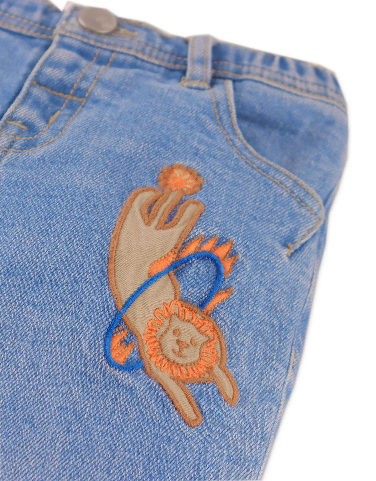 Boys Archie Straight Fit Pants with Lion Print, Blue