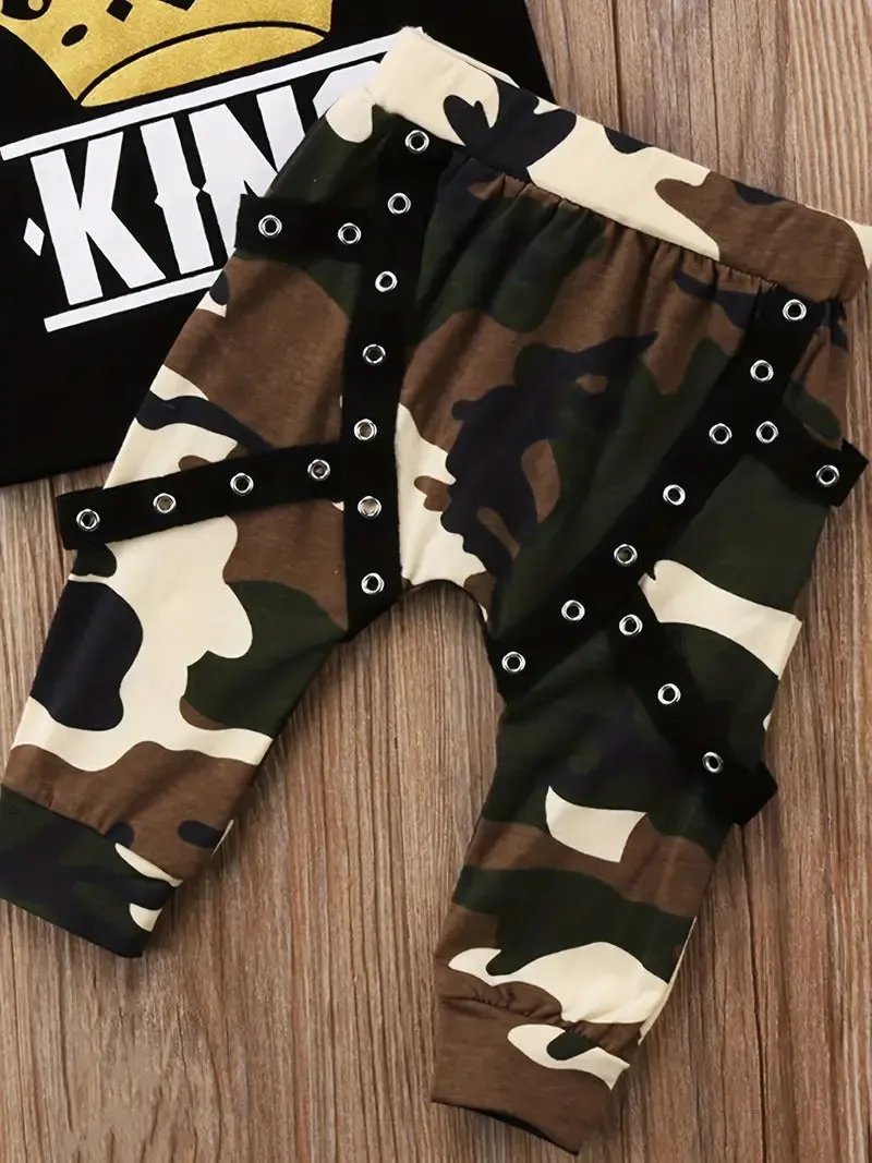 Boy's King Crown Camouflage Black Pant Set