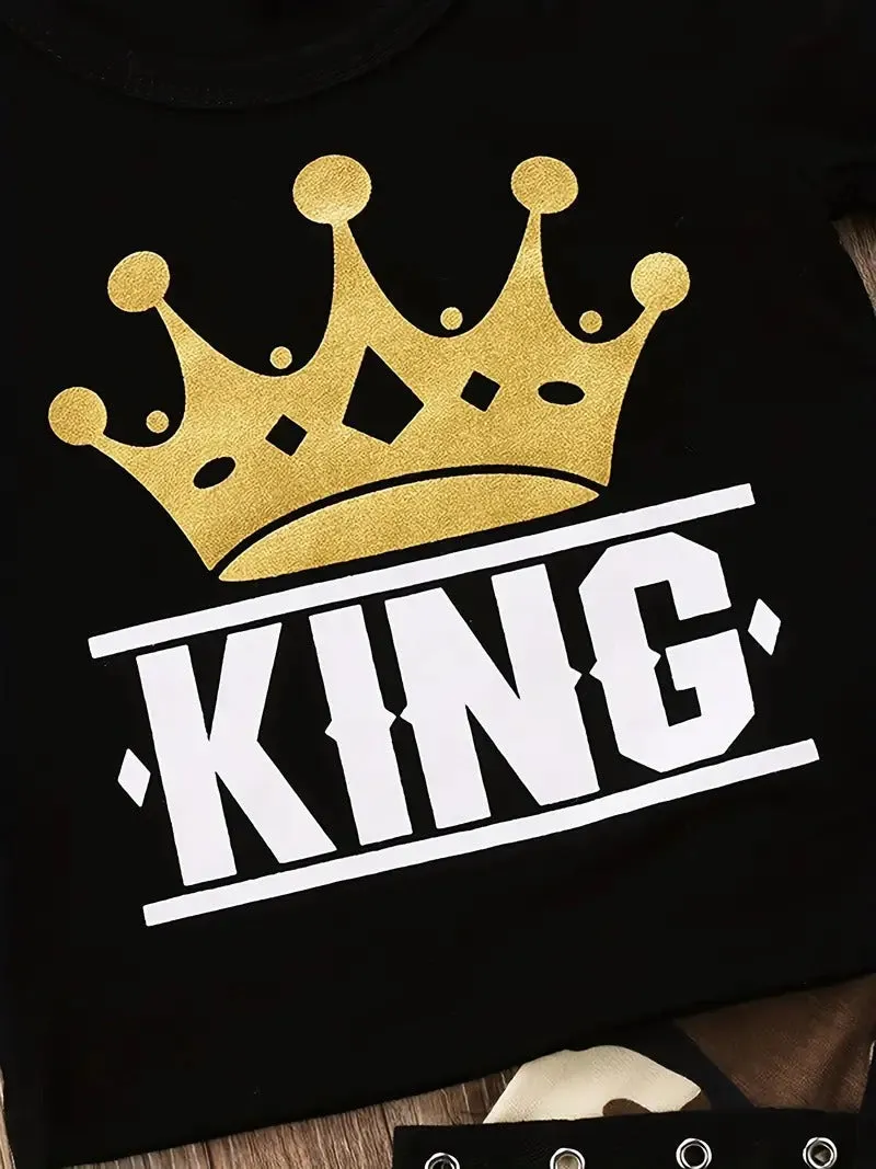 Boy's King Crown Camouflage Black Pant Set
