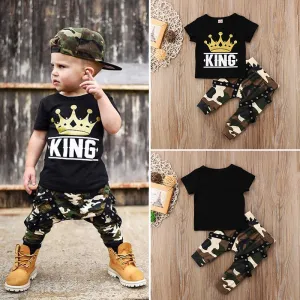 Boy's King Crown Camouflage Black Pant Set