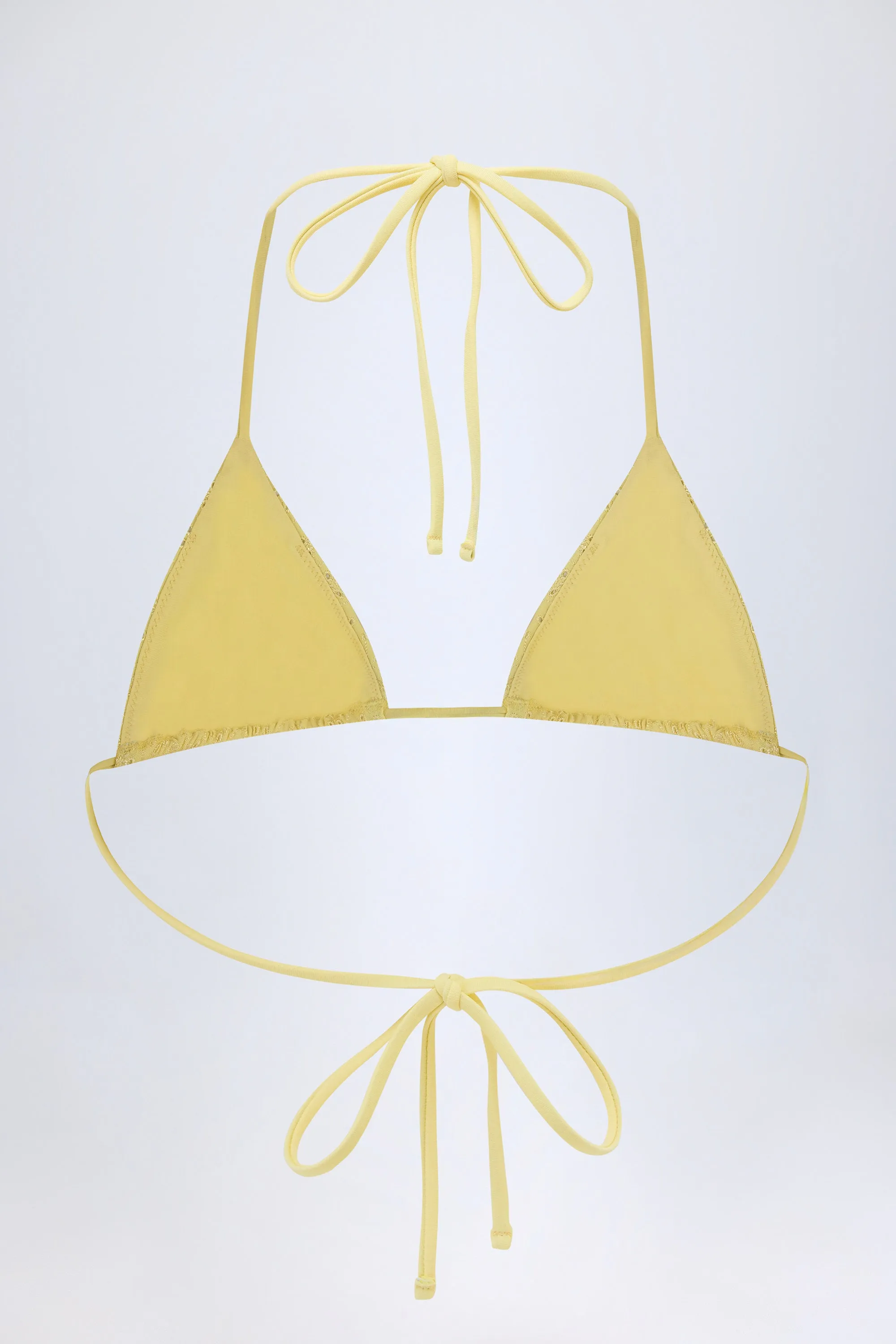 Broderie Anglaise Triangle Bikini Top in Lemon Yellow