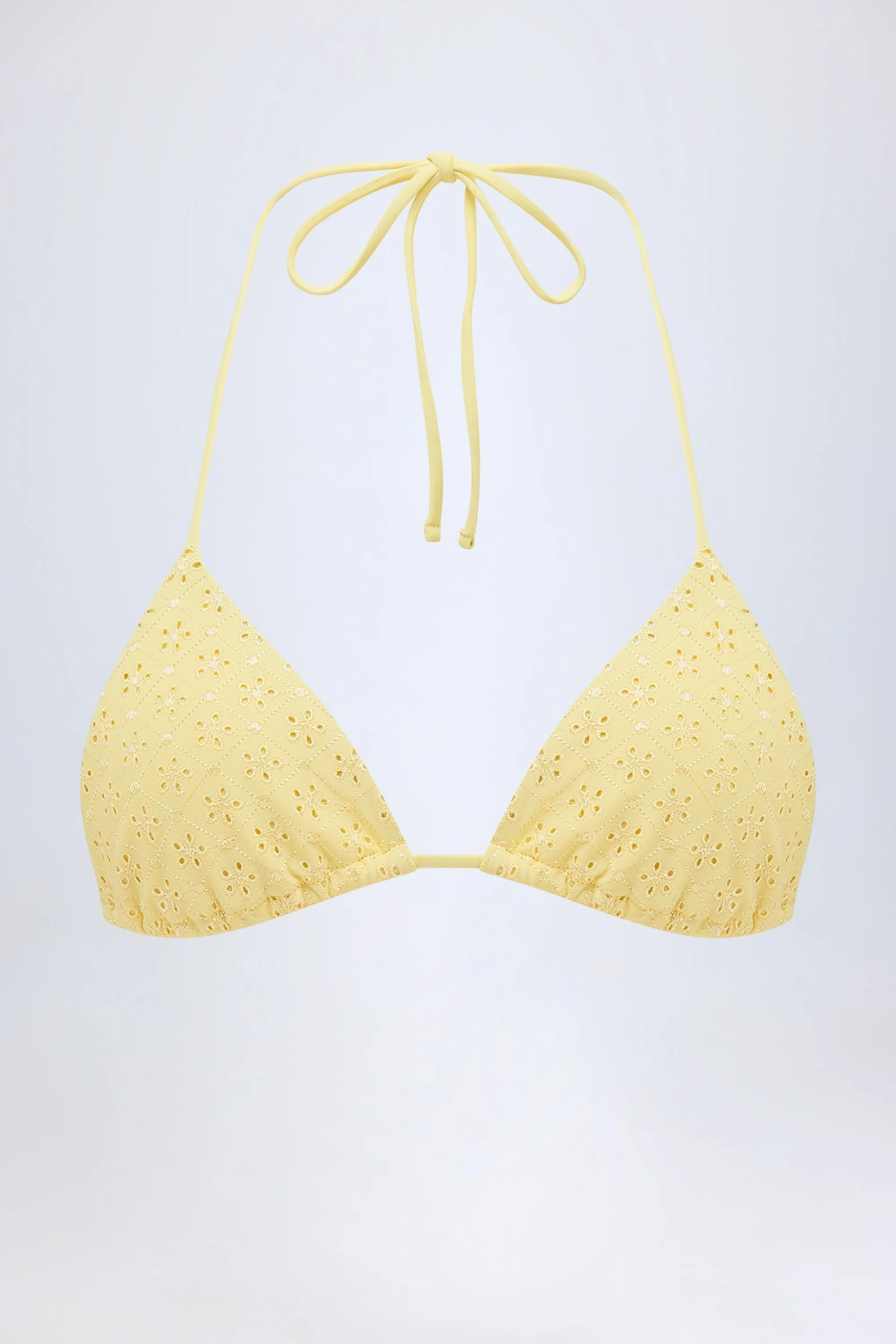 Broderie Anglaise Triangle Bikini Top in Lemon Yellow