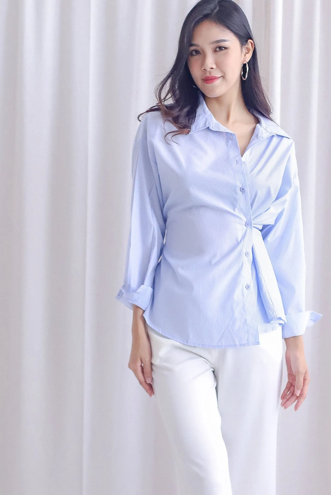 Brylee Multi-Way Shirt In Blue Stripes