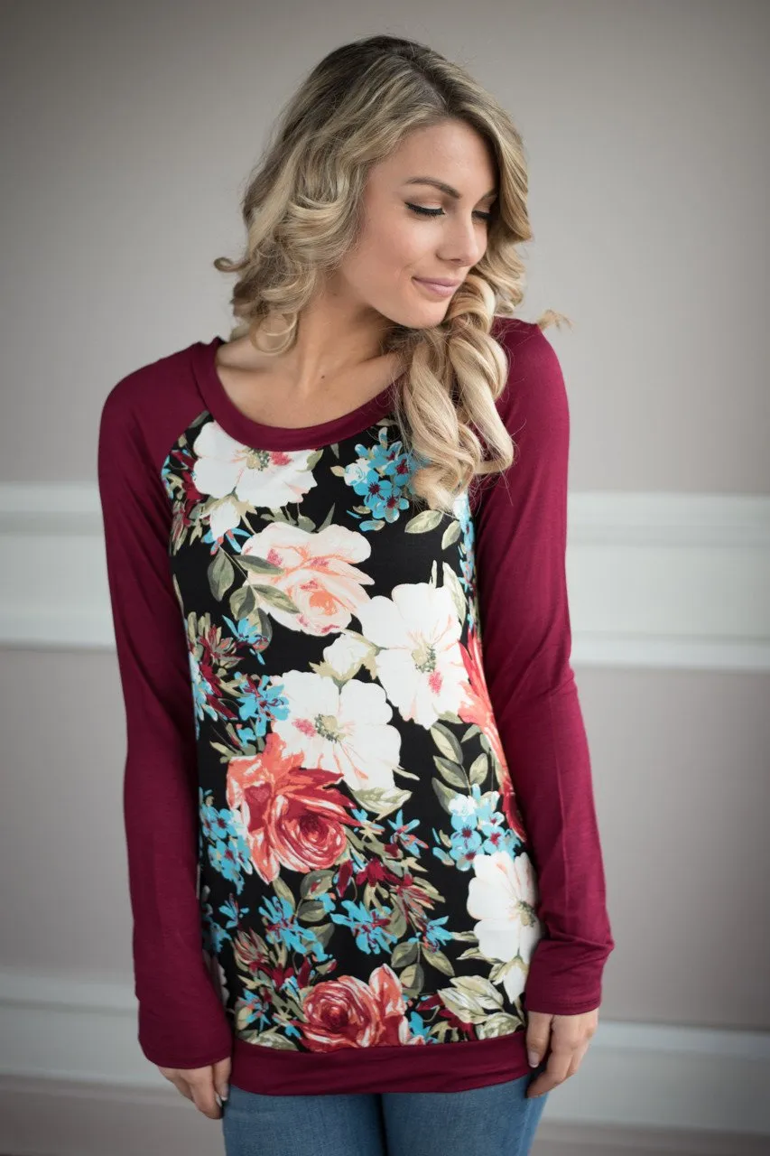 Burgundy Floral Top
