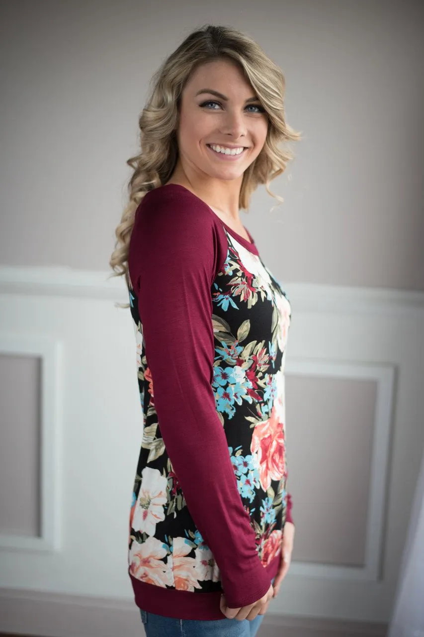 Burgundy Floral Top