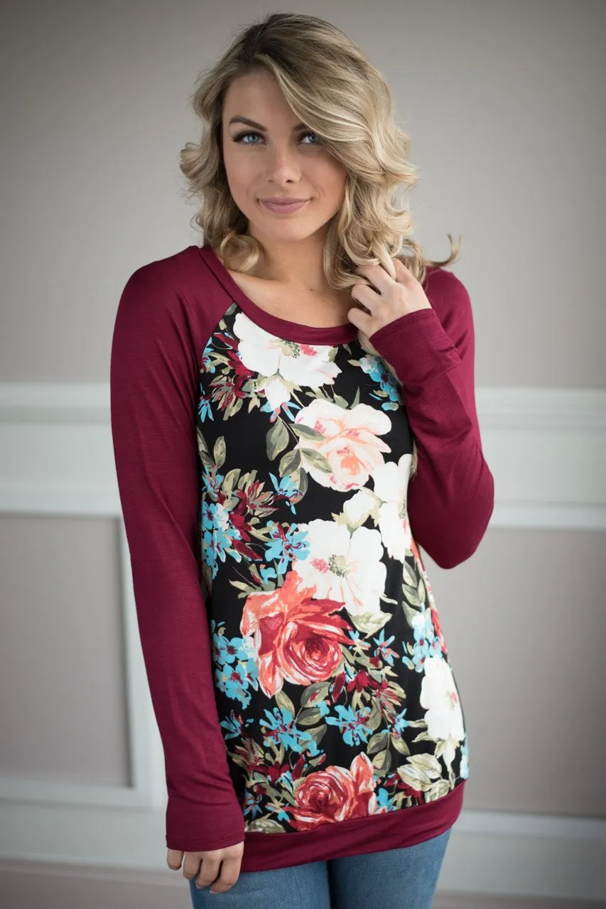 Burgundy Floral Top