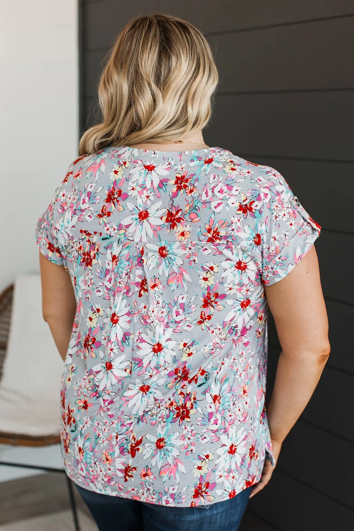 Can't Let Go Floral Top- Grey