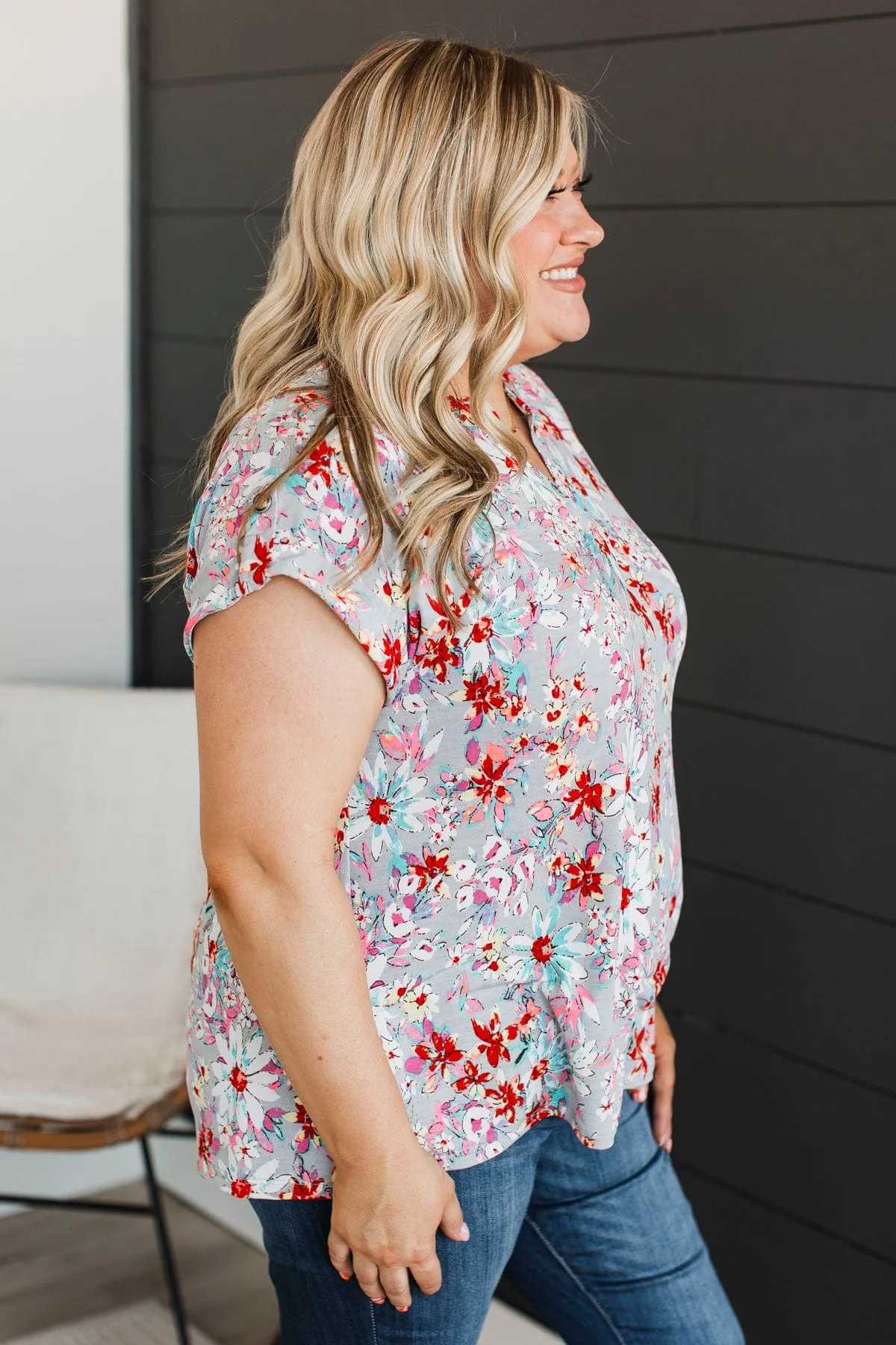Can't Let Go Floral Top- Grey