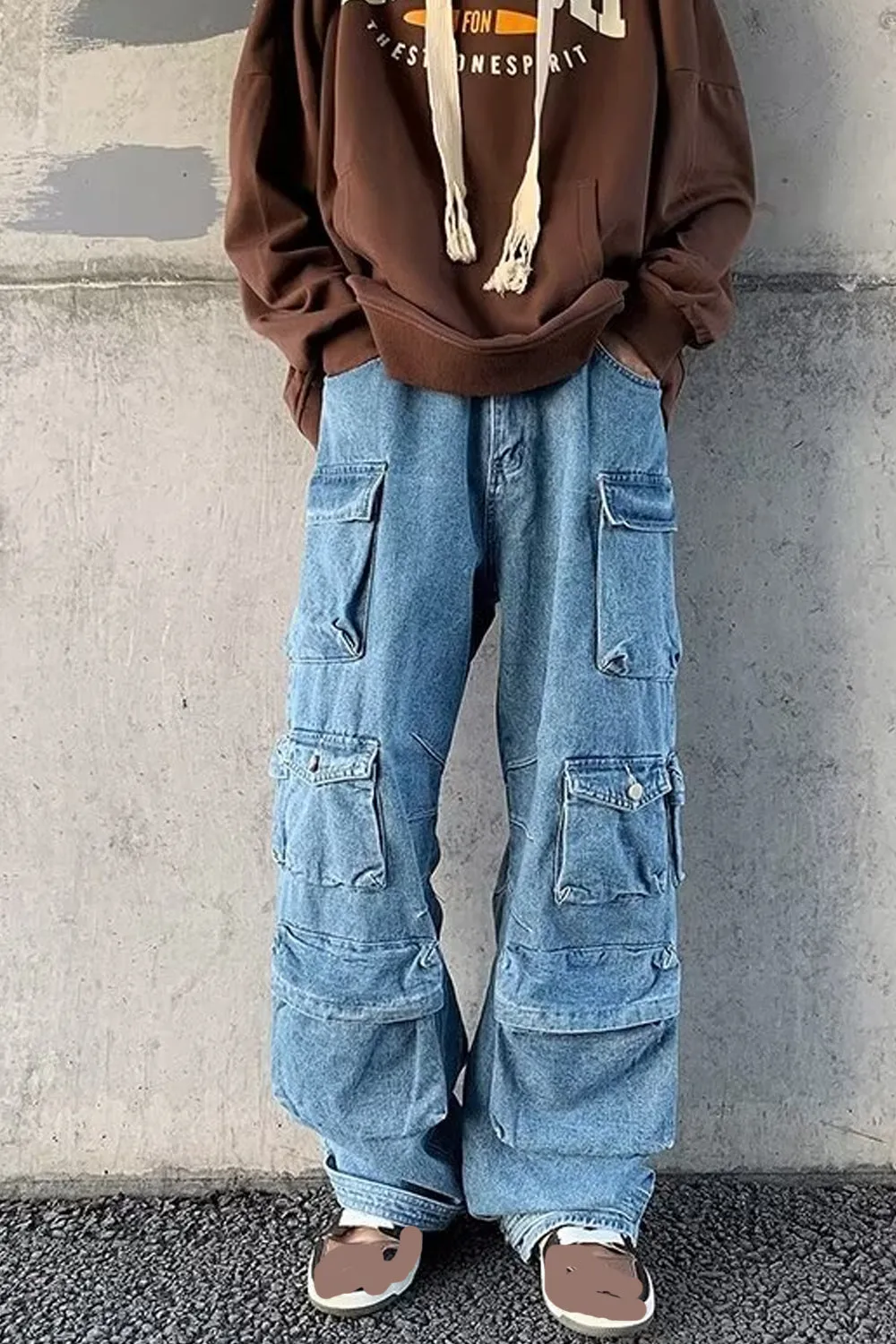 Cargo Multi Pockets Straight Blue Long Pants