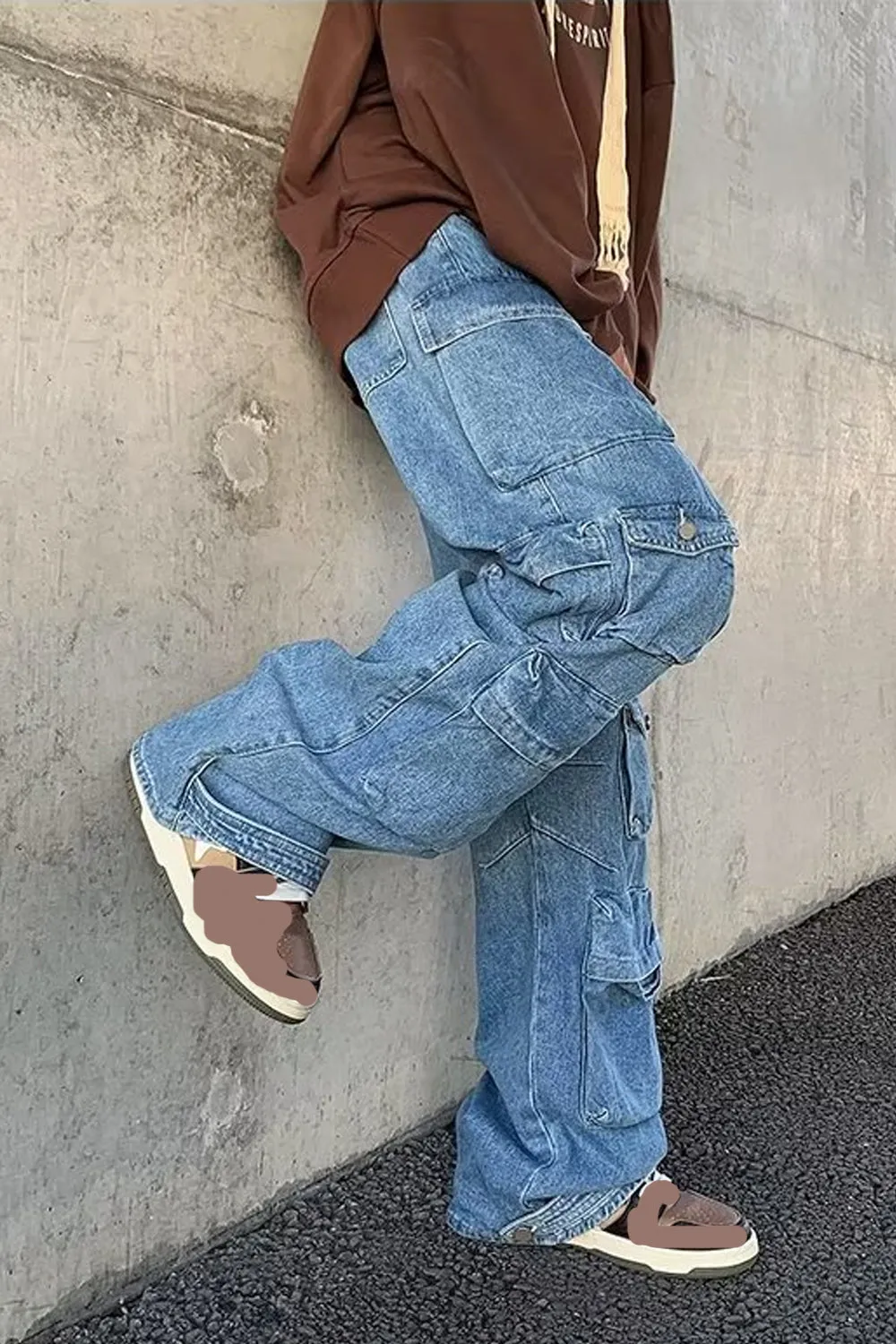 Cargo Multi Pockets Straight Blue Long Pants