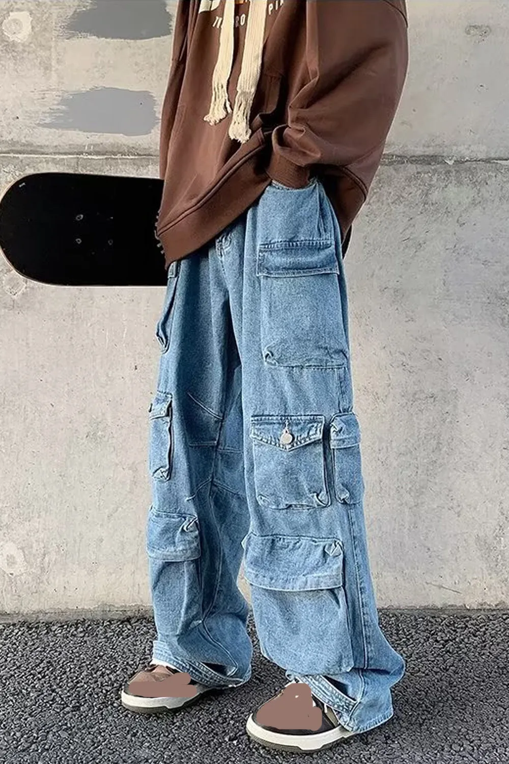 Cargo Multi Pockets Straight Blue Long Pants