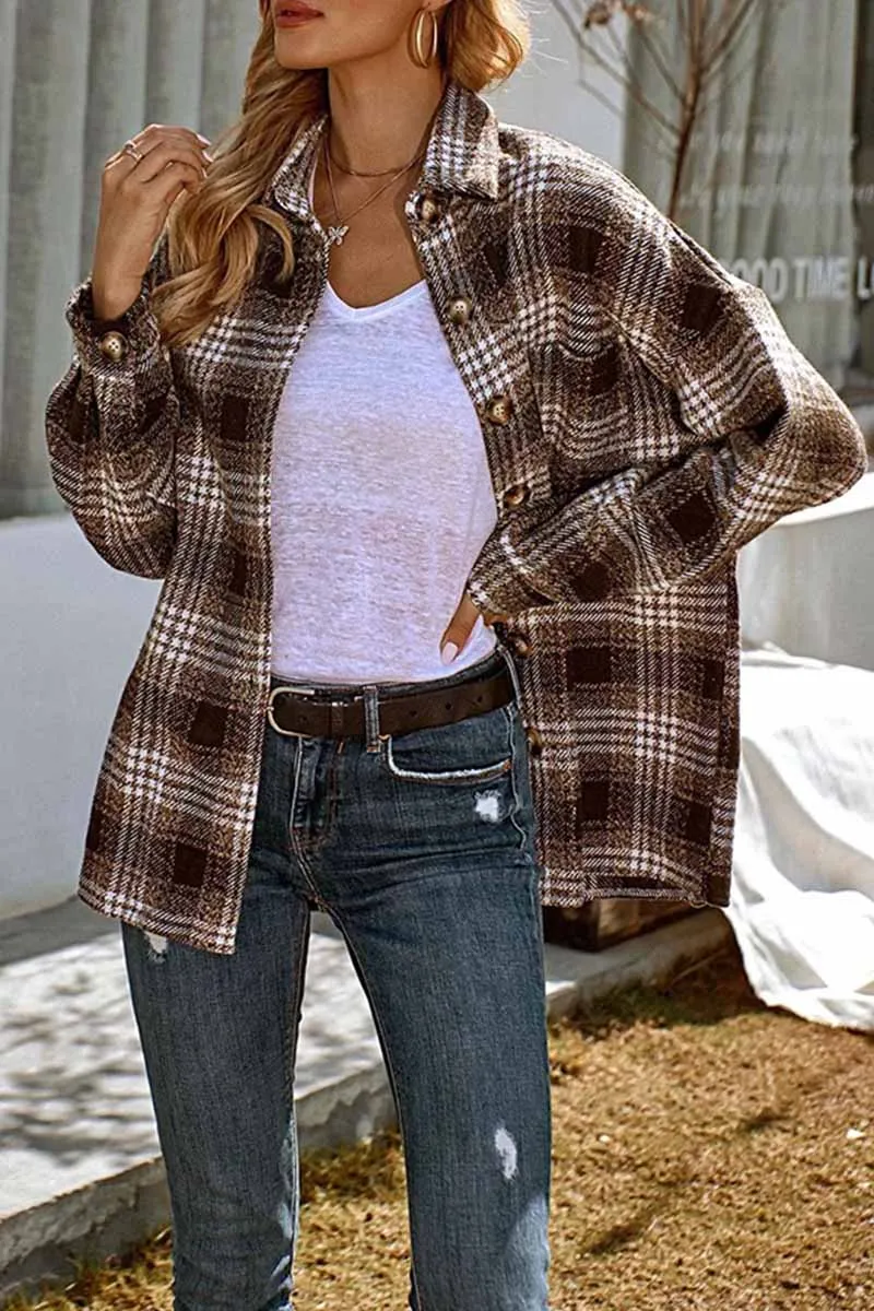 Casual Loose Lapel Plaid Tops