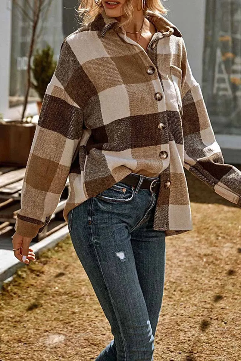 Casual Loose Lapel Plaid Tops
