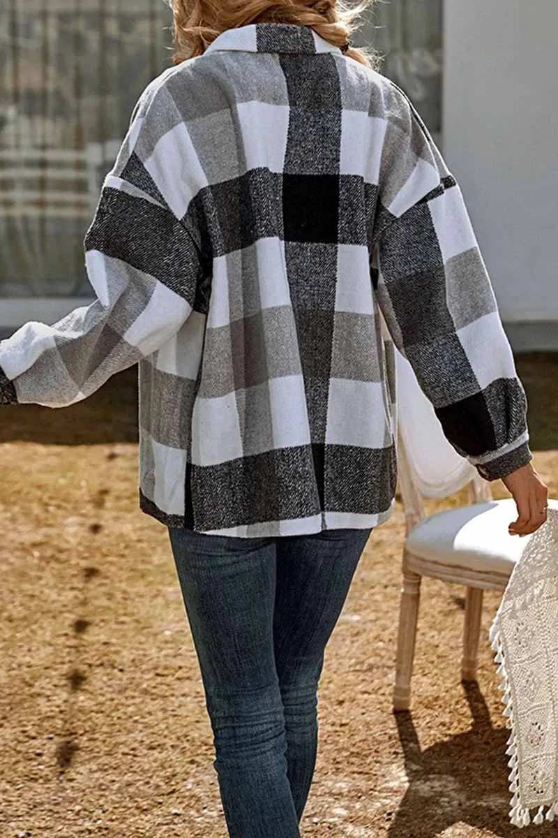 Casual Loose Lapel Plaid Tops