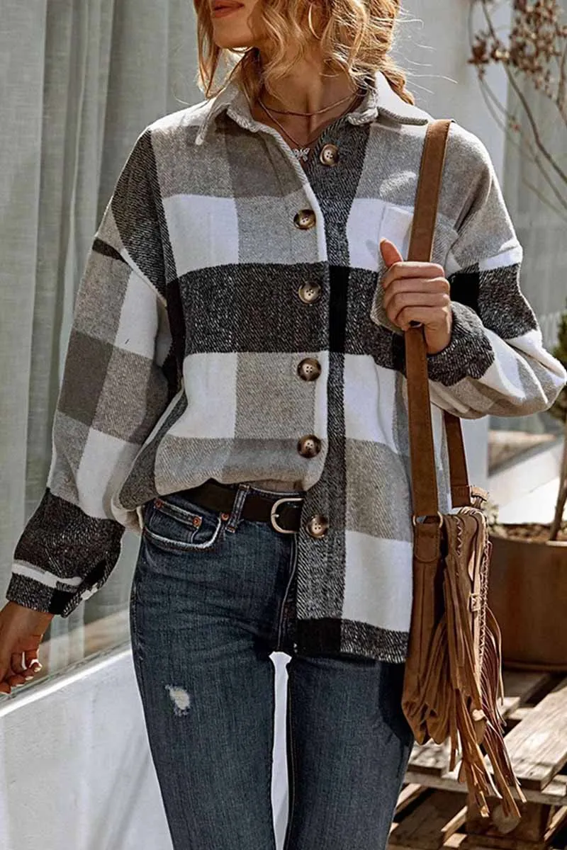 Casual Loose Lapel Plaid Tops