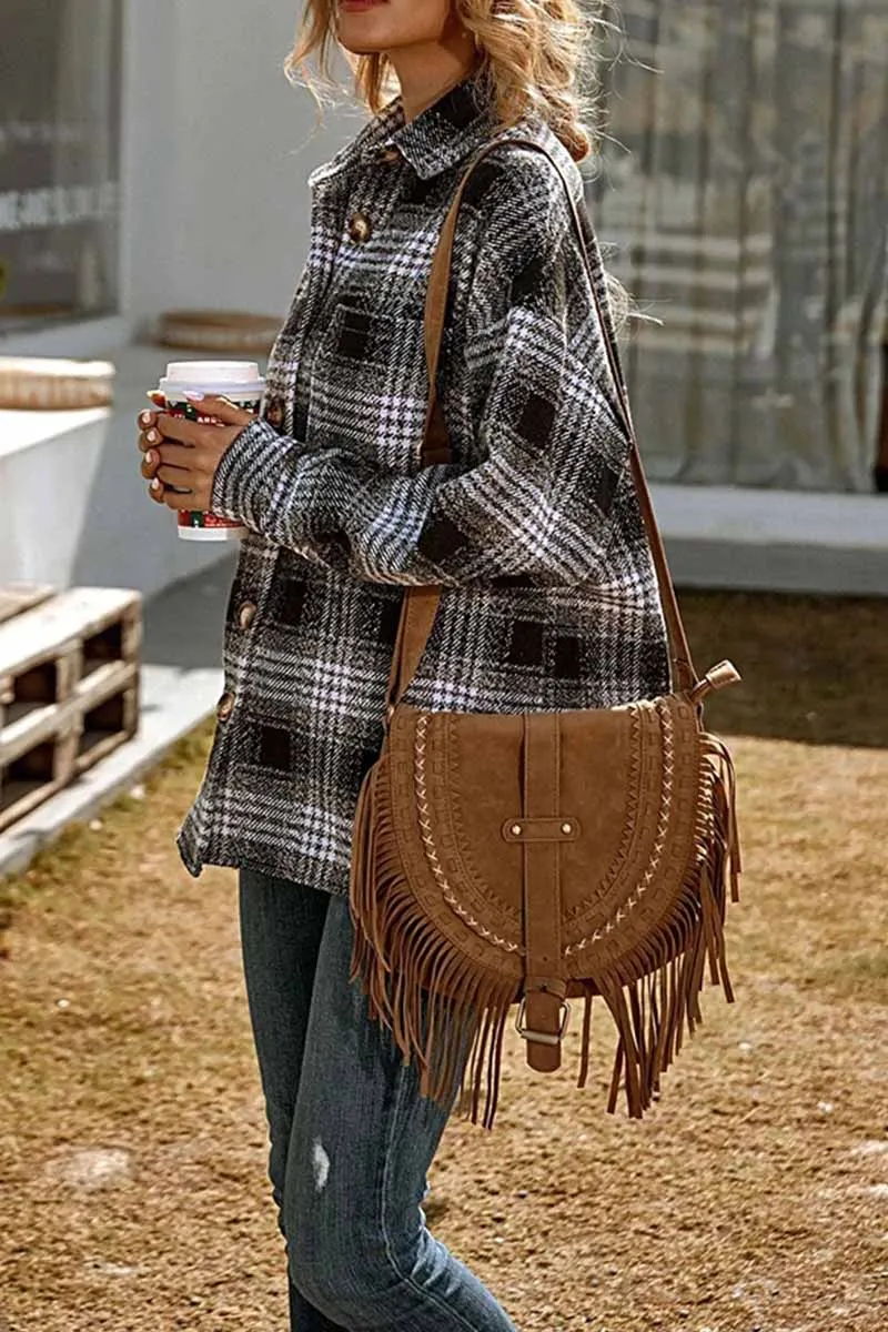 Casual Loose Lapel Plaid Tops