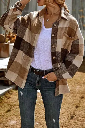 Casual Loose Lapel Plaid Tops