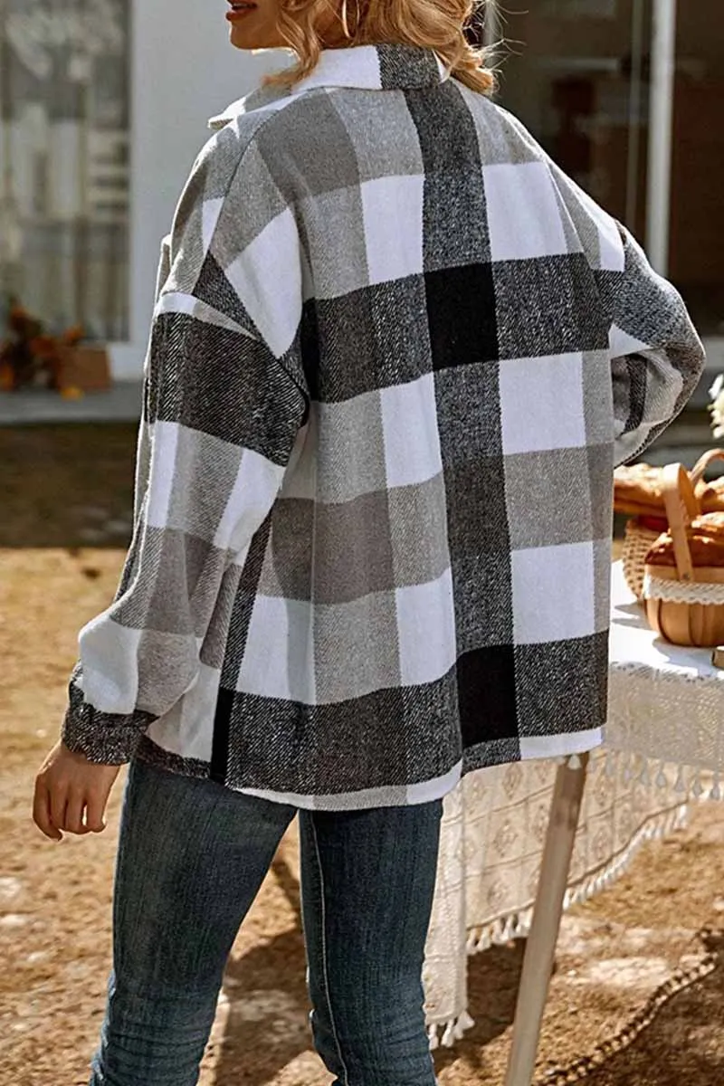 Casual Loose Lapel Plaid Tops
