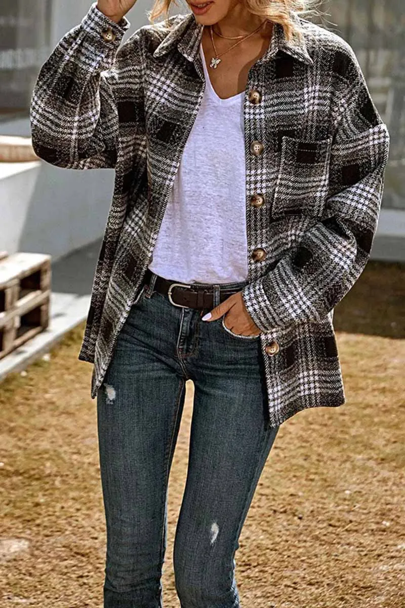 Casual Loose Lapel Plaid Tops
