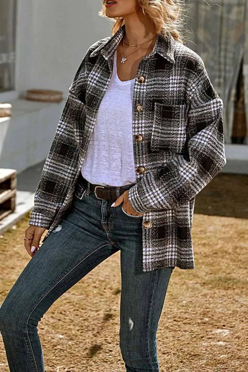 Casual Loose Lapel Plaid Tops