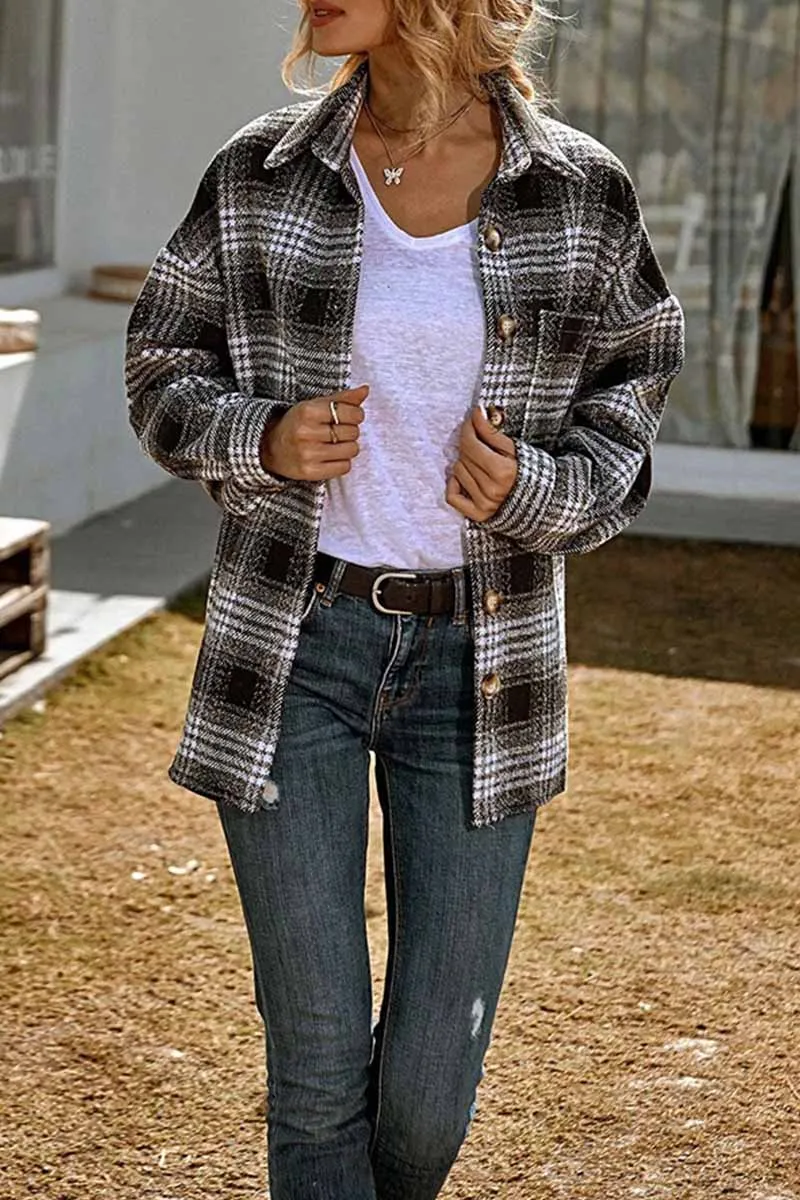 Casual Loose Lapel Plaid Tops