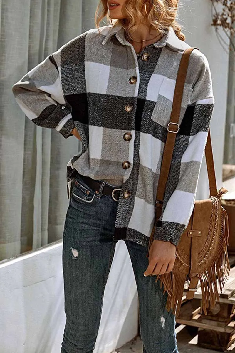 Casual Loose Lapel Plaid Tops