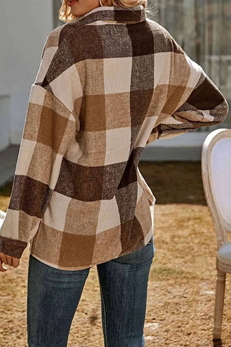 Casual Loose Lapel Plaid Tops