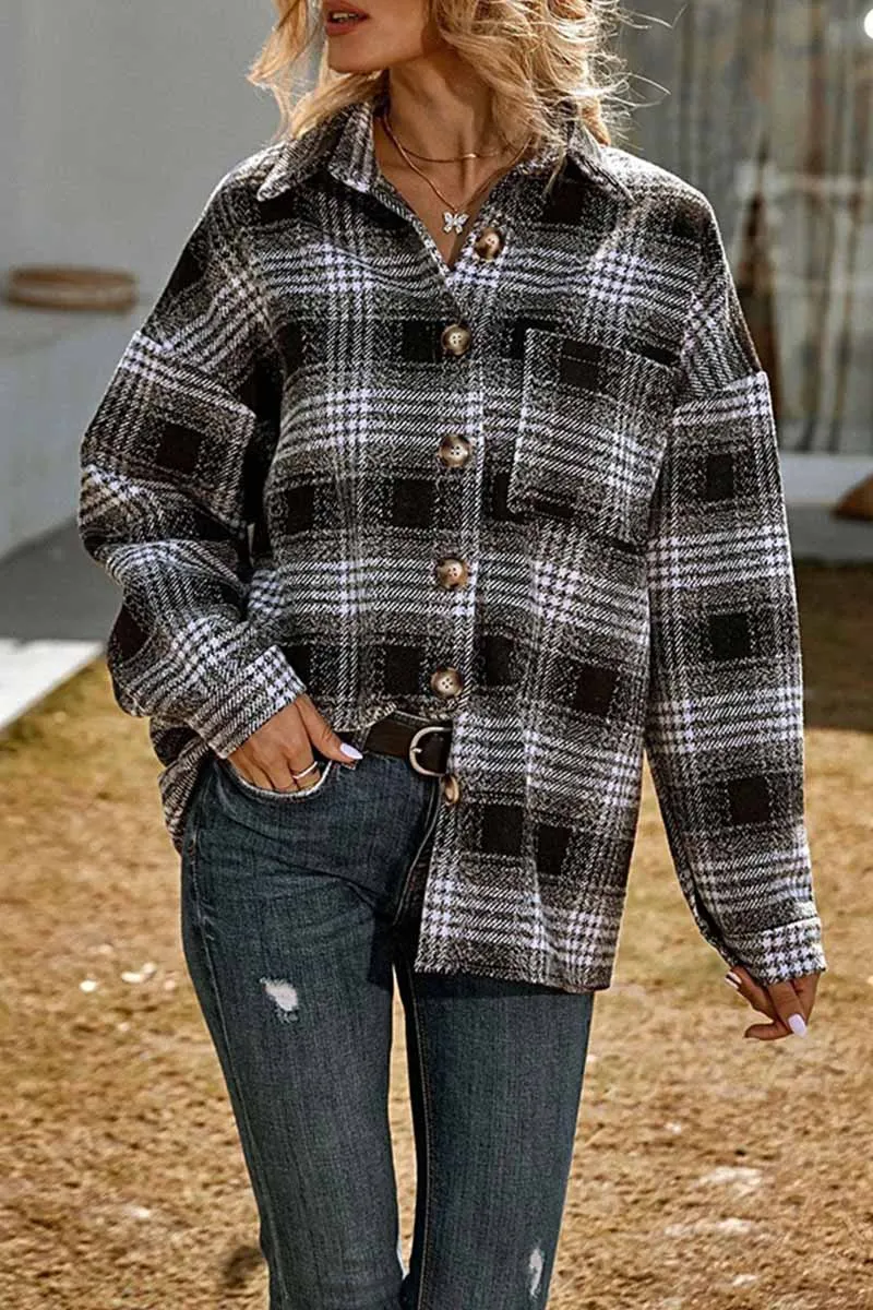 Casual Loose Lapel Plaid Tops