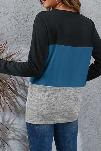 Casual Patchwork Basic Contrast O Neck Tops