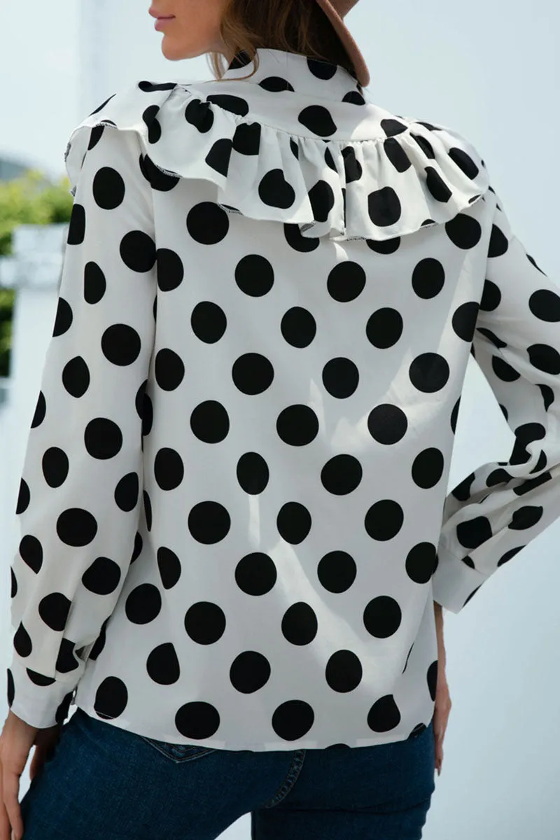 Casual Polka Dot Split Joint O Neck Tops