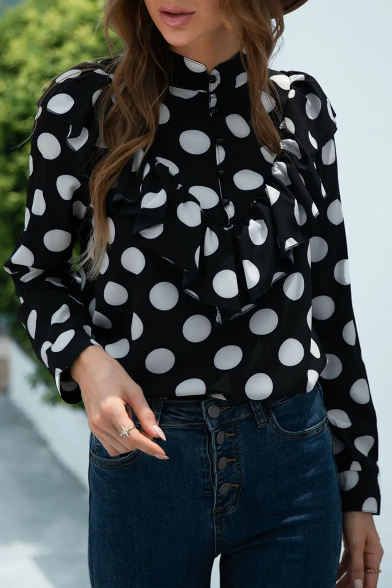 Casual Polka Dot Split Joint O Neck Tops