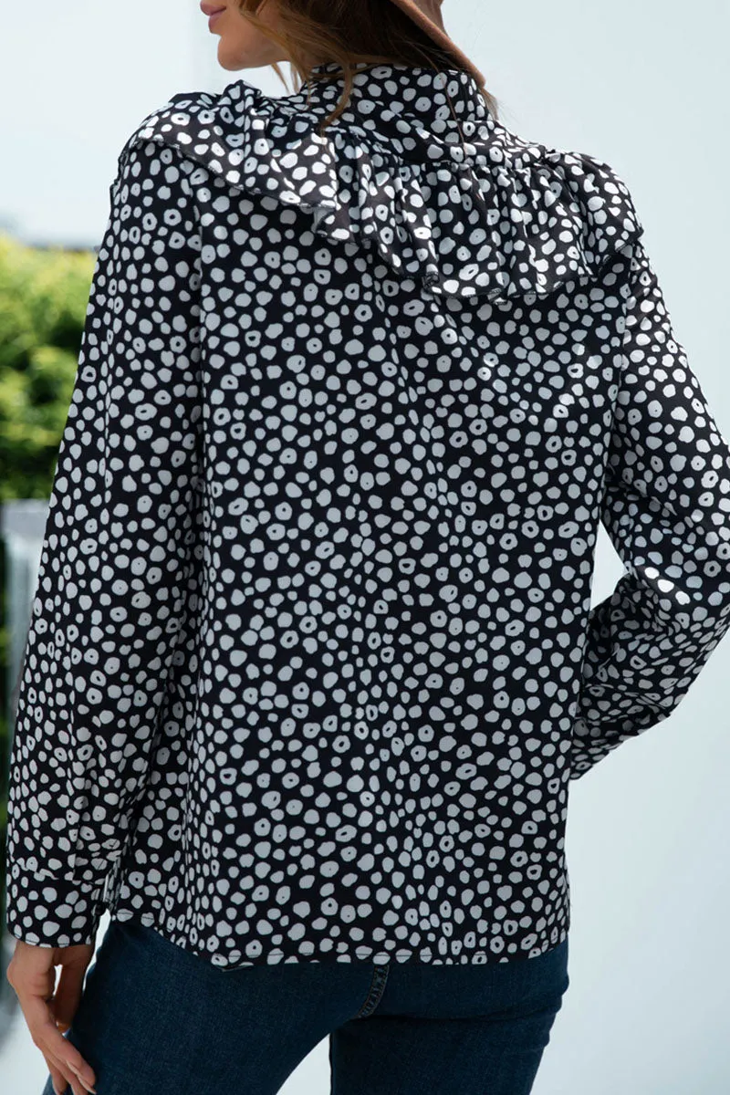 Casual Polka Dot Split Joint O Neck Tops