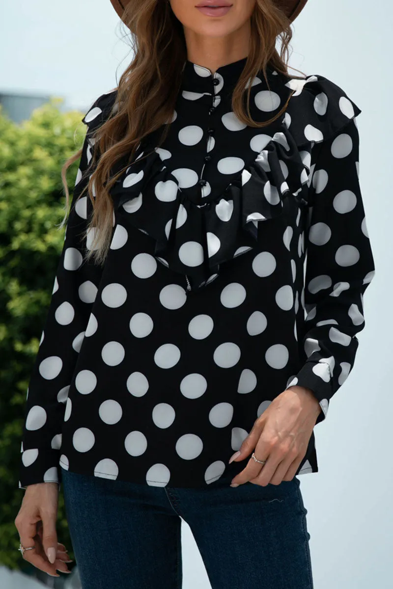 Casual Polka Dot Split Joint O Neck Tops