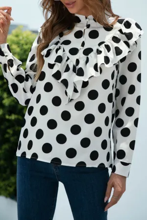 Casual Polka Dot Split Joint O Neck Tops