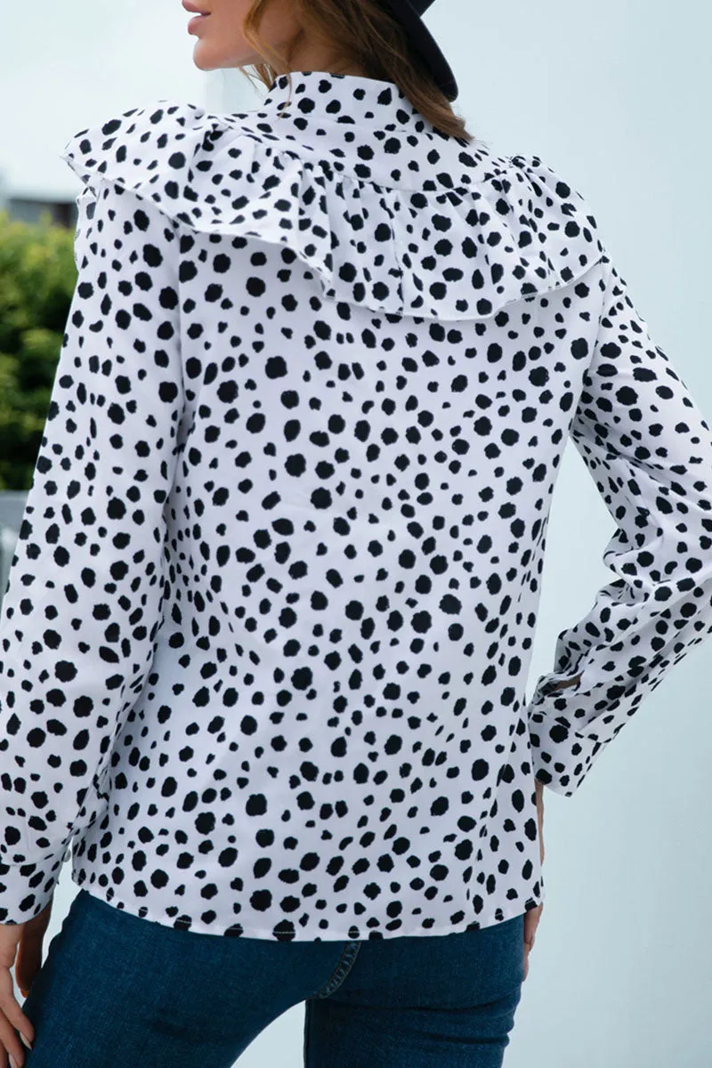 Casual Polka Dot Split Joint O Neck Tops