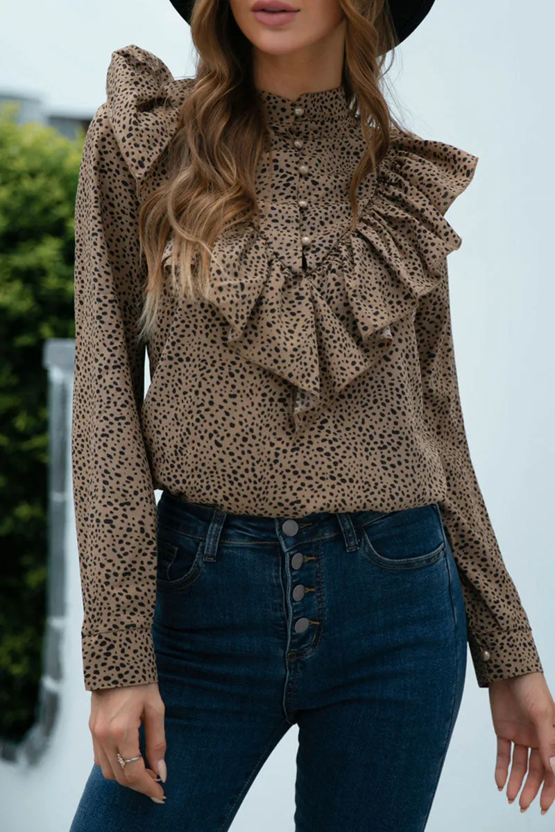 Casual Polka Dot Split Joint O Neck Tops
