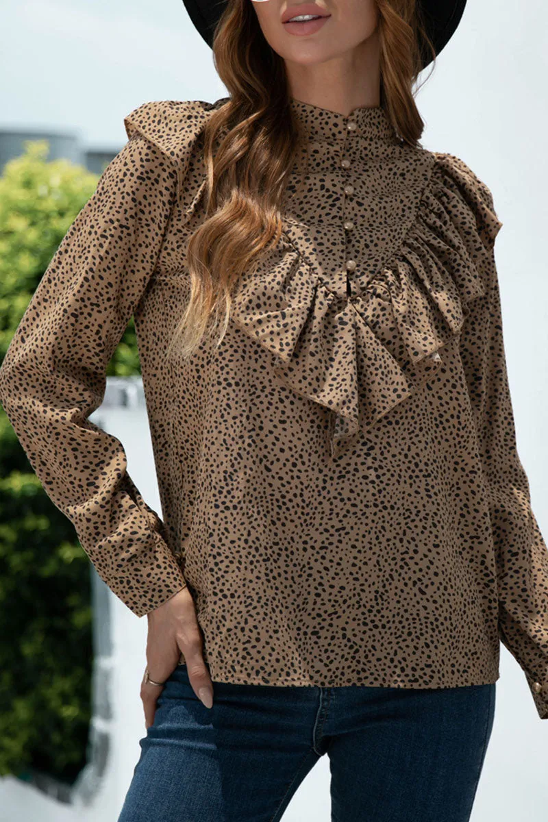 Casual Polka Dot Split Joint O Neck Tops
