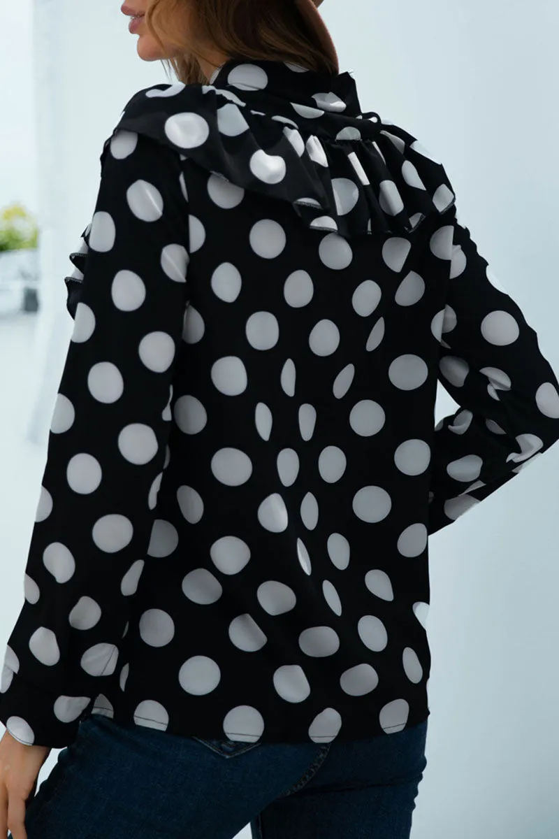 Casual Polka Dot Split Joint O Neck Tops