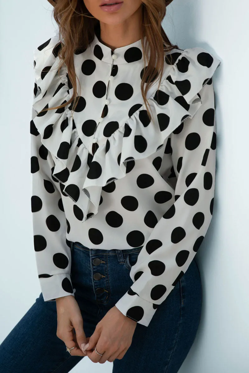 Casual Polka Dot Split Joint O Neck Tops