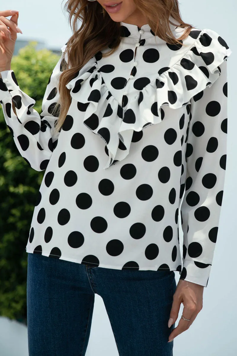 Casual Polka Dot Split Joint O Neck Tops