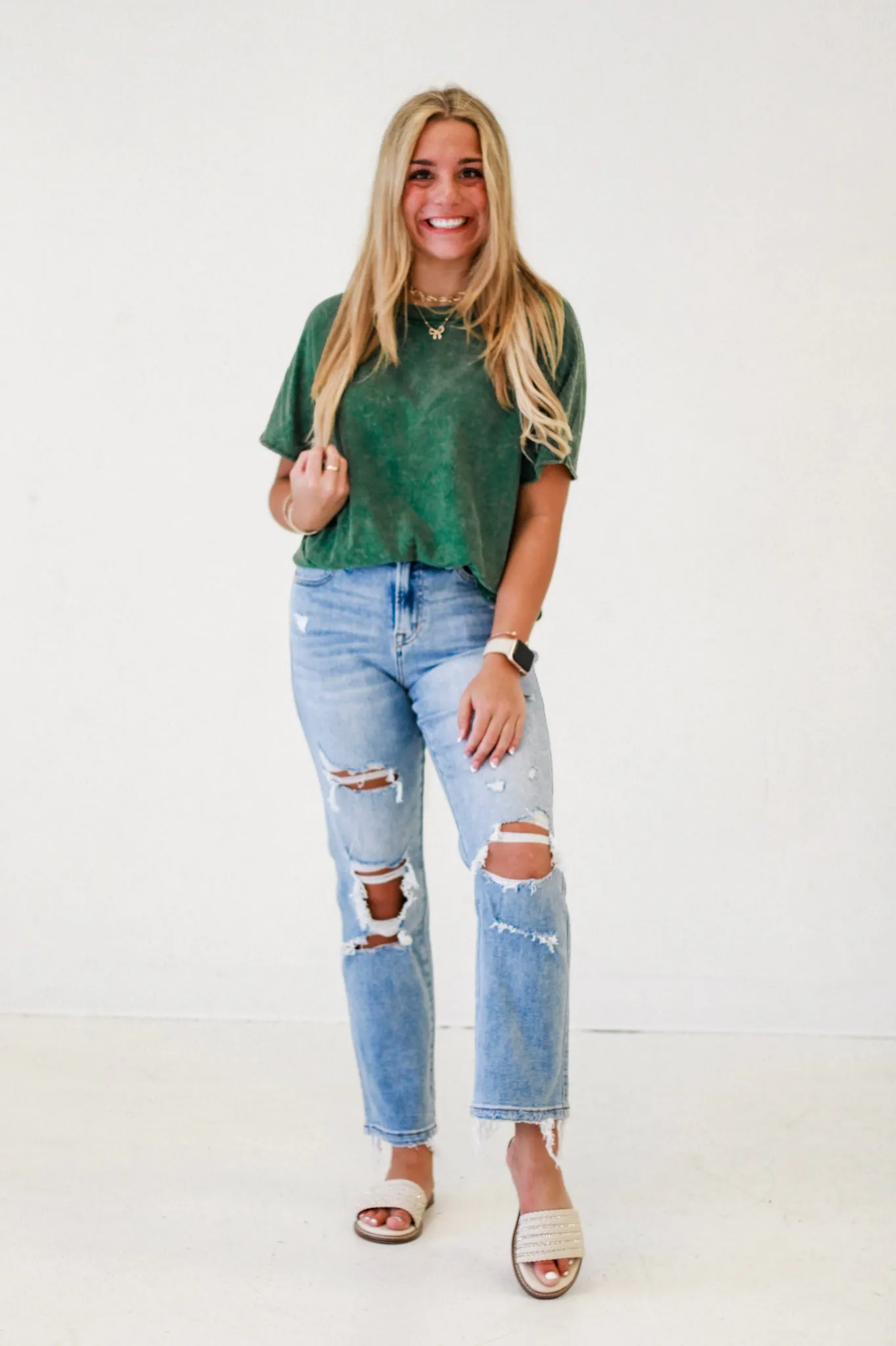 Casual Retro Tee in DK Green