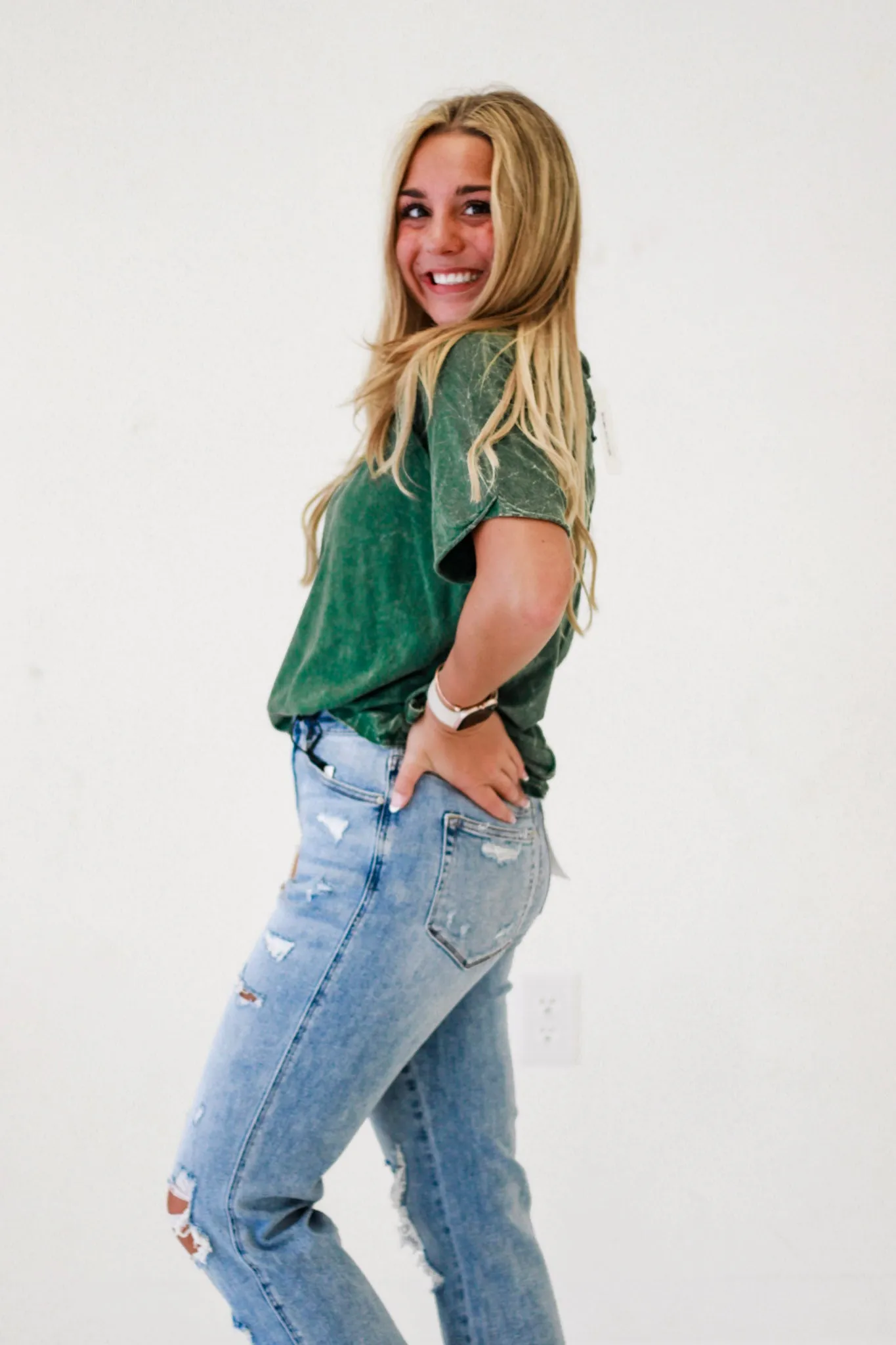 Casual Retro Tee in DK Green