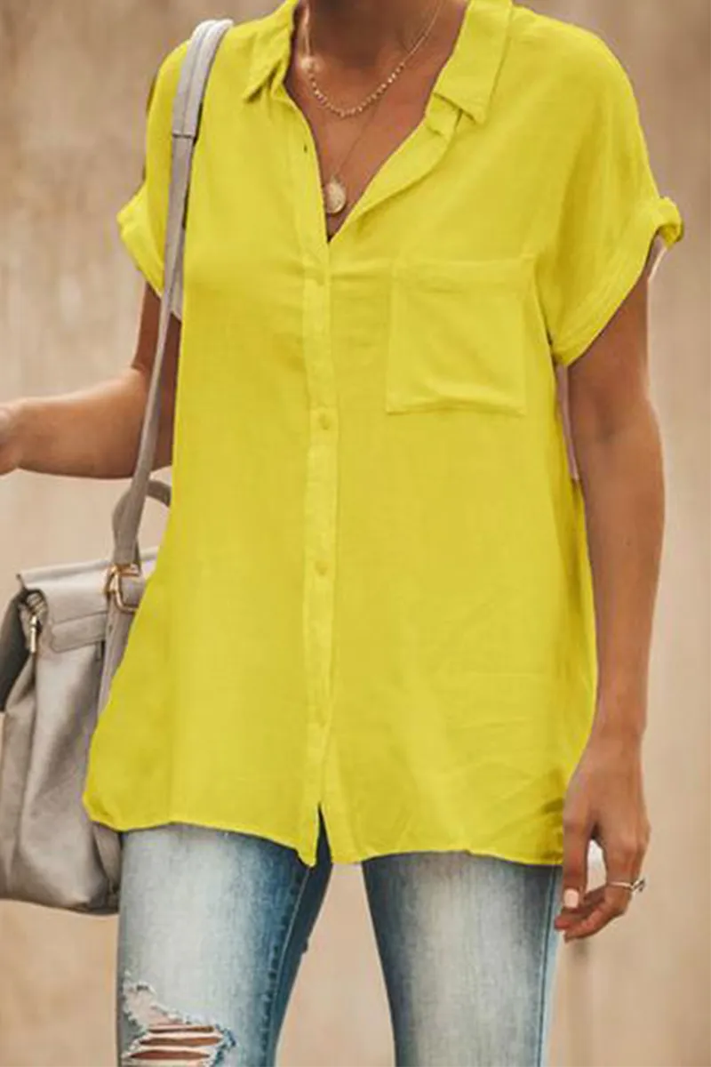 Casual Solid Turndown Collar Tops(4 Colors)