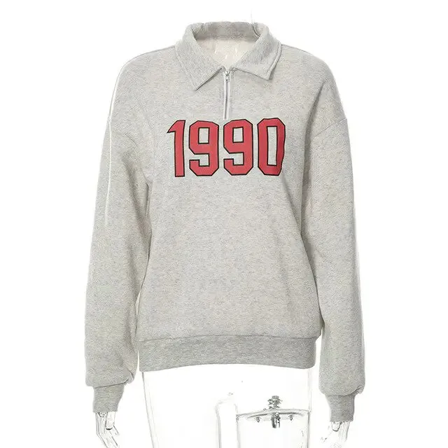 Casual Turn Down Collar Zipper Sweatshirt