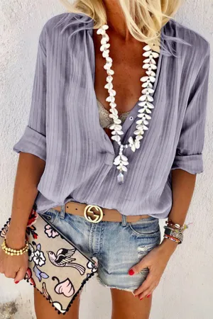 Casual V Neck Button Blouse Tops(2 Colors)